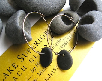 Lake Superior Zen Stone/Pebble Hoop Earrings