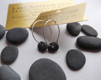 Simple and TINY Lake Superior  Basalt Zen Stone Hoop Earrings Heather Grey
