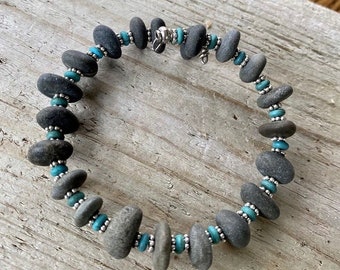 Gorgeous Zen stone Wrap Around Lake Superior bracelet with silver and various beads