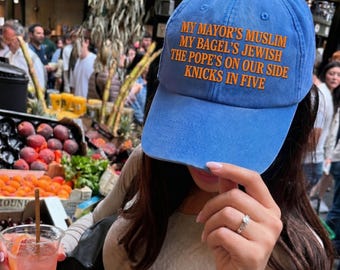 Custom My Mayor's Muslim My Bagel's Jewish The Pope's On Our Side Knicks In Five Embroidered Hat, Champions 2026 Hat, Basketball Fan Gift
