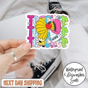 Adesivo/magnete per auto "Coquette Bow Teacher Back To School" personalizzato, adesivo con nome insegnante personalizzato, adesivo per laptop personalizzato, adesivo con nome