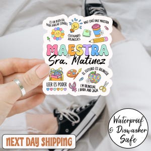 Sticker professeur Maestra nom personnalisé, Sticker bilingue, Sticker professeur d'espagnol, Sticker botanique, cadeau pour elle, Sticker pour ordinateur portable, carnet de notes