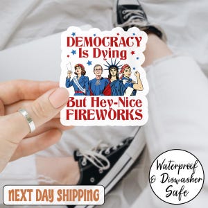 Democracy Is Dying But Hey Aufkleber, Schönes Feuerwerk Aufkleber, feministischer Aufkleber, Frauenrechte Aufkleber, Girls Power Aufkleber, Progressiver Aufkleber
