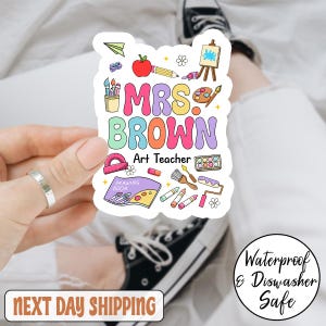 Aangepaste sticker kunstleraar terug naar school, aangepaste sticker naam leraar, sticker leraar, gepersonaliseerde leraar, eerste dag van school