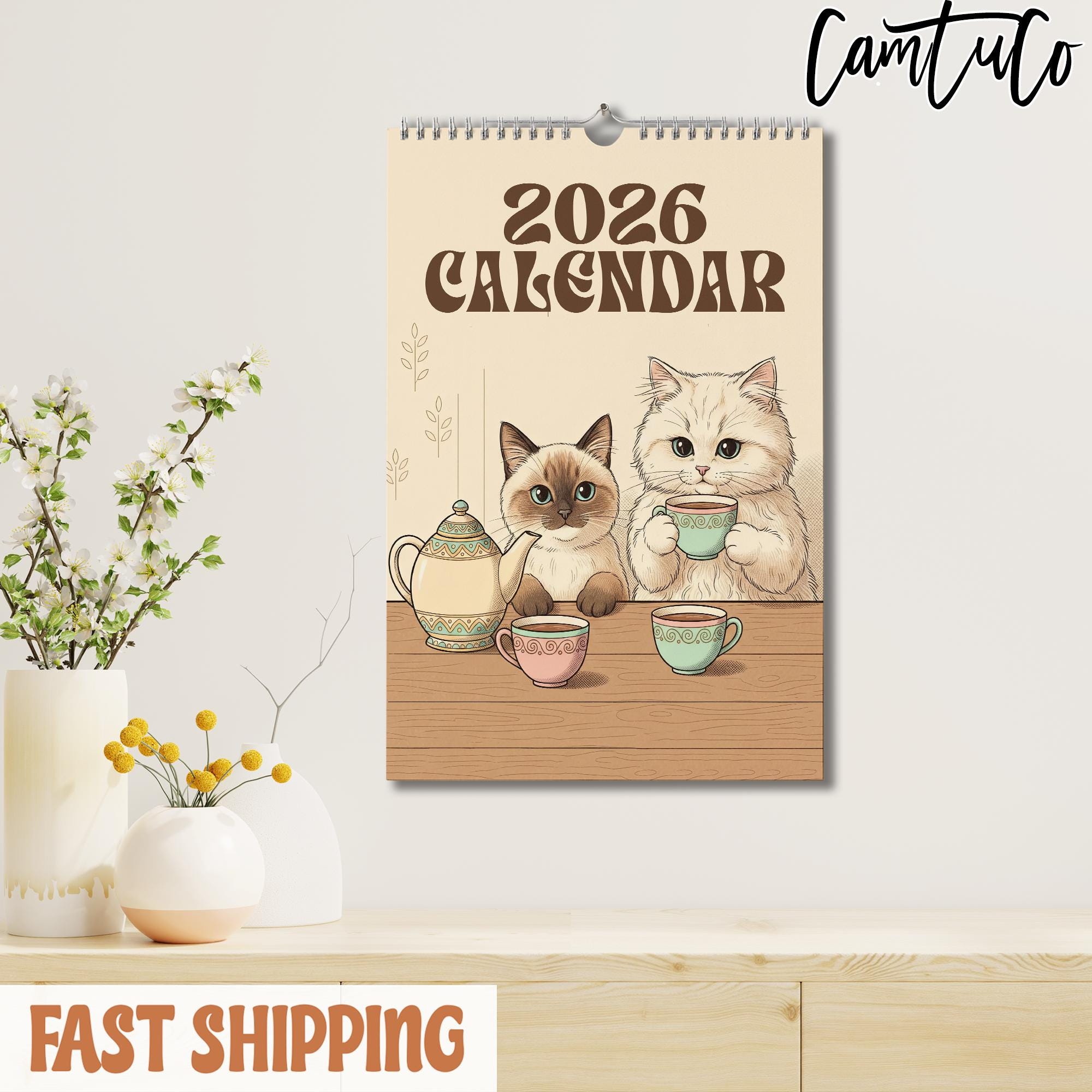 Discover Cat 2026 Calendar, A Year of Cat, Funny Cat, Home Decor, Gift for Cat Lovers
