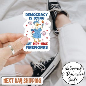 Democracy Is Dying But Hey Nettes Feuerwerk 4. Juli feministischer Aufkleber/Automagnet, lustige Gans 4. Juli-Protest-Aufkleber, feministischer Aufkleber