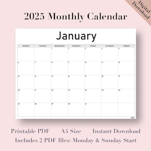 2025 Minimalistic Monthly Calendar, Printable Monthly Planner, Simple, Clean, Classic Planner, A4 Size, Instant Download, Digital PDF