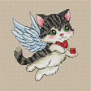 バレンタイン猫のクロスステッチパターン、かわいいロマンチックな猫のPDF、デジタルダウンロード、ロマンチックなバレンタインデーの刺繍装飾結婚してください