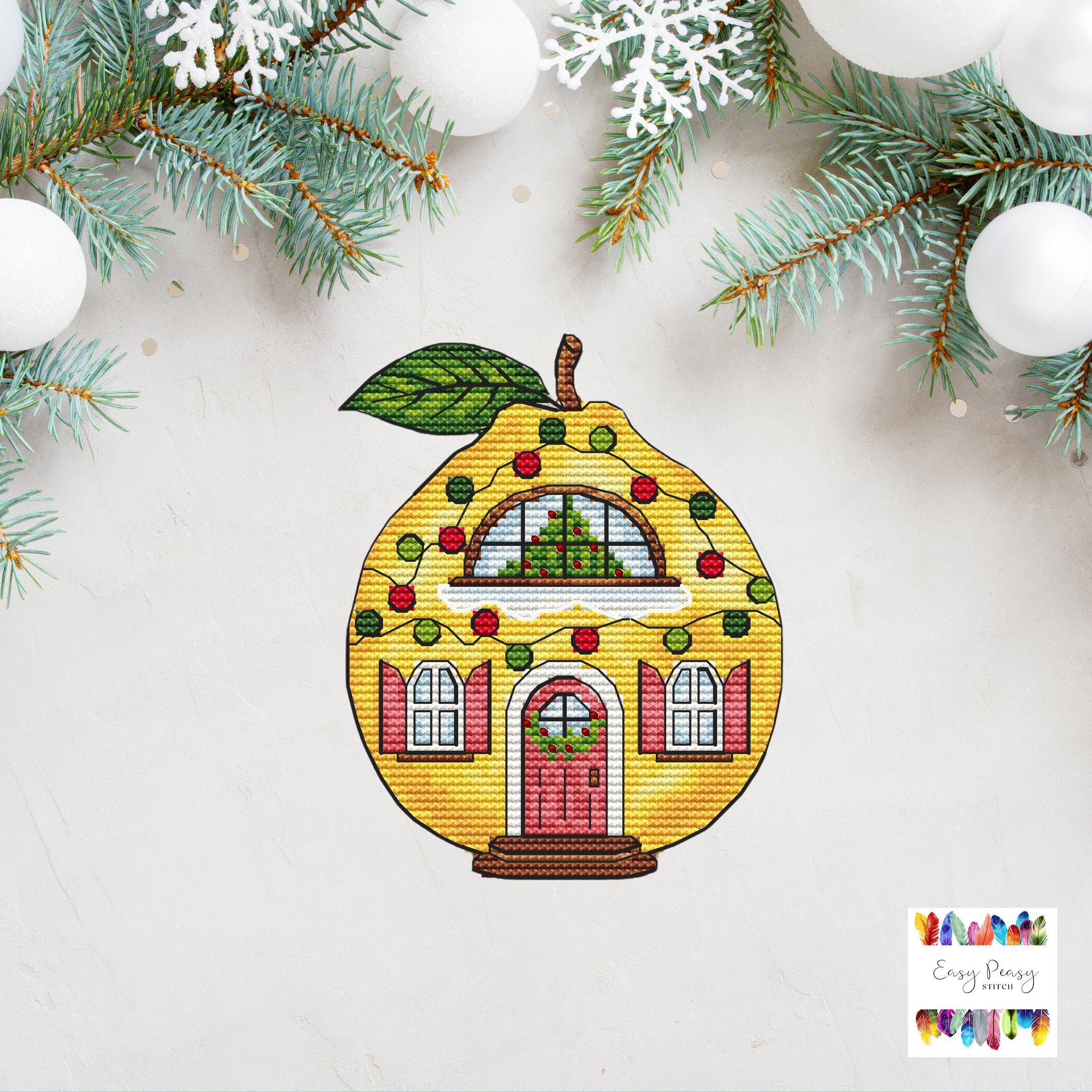 Christmas Lemon House Cross Stitch Pattern PDF Instant Download, Cute Fairy Fantasy House Embroidery Chart, Digital Download PDF