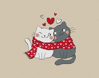 Valentines Cats Cross Stitch Pattern: Romantic Embroidery (PDF Pattern)