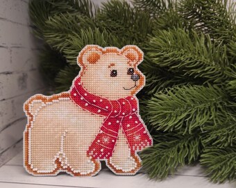 Korsstygnsmönster med pepparkakor och isbjörn, julgransprydnad (PDF-nedladdning)