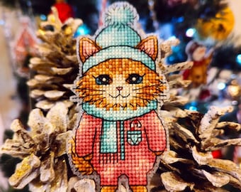 Cute christmas cat cross stitch pattern PDF + saga digital download