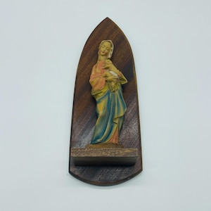 Vintage Madonna and Child Wall Plaque, Hand Painted Religious Wood Plaque, Made in Italy