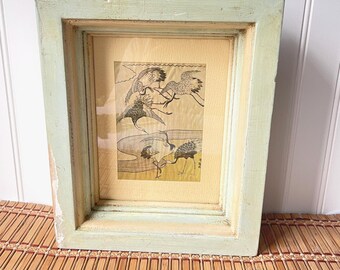 Japanese Woodblock Art, Four Cranes "Cadre Decoration", Signed Ryusai Shigeharu, circa 1803-1853