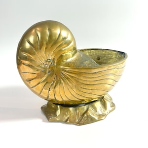 Vintage Brass Nautilus Sea Shell Sculpture, Mid-Century Modern Shell Vase, MCM Planter