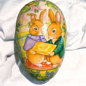 Vintage Paper Mache Easter Egg Container, West Germany Candy Box, 1950&#39;s Easter Egg, Easter Bunny Decor, Easter Nostalgia