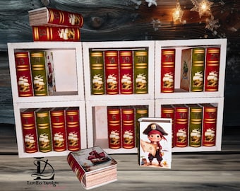 Adventskalender Piraten Bücher mit Regal, drucken und basteln in DIN A4, Bücher drucken