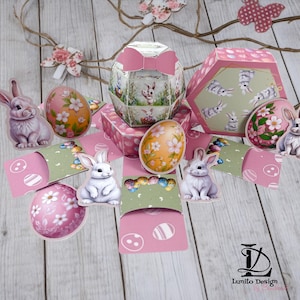 Explosionsbox Ostern drucken und basteln in DIN A4 Geschenk für Schere oder Schneidemaschine