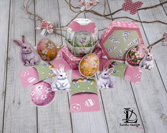Explosionsbox Ostern drucken und basteln in DIN A4 Geschenk für Schere oder Schneidemaschine
