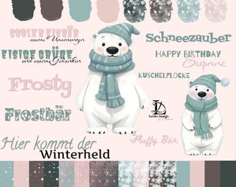 DigiStamp Eisbär-Motiv Set, Clipart PNG, Weihnachten