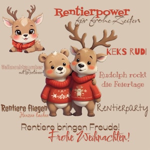 Set di motivi di renna DigiStamp, PNG Clipart, Natale