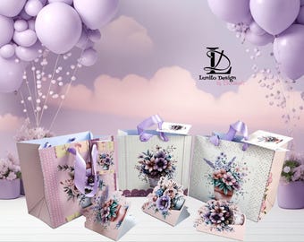 Gift bags flowers birthday foldable gift box print and craft in DIN A4 gift pictures for scissors or cutting machine