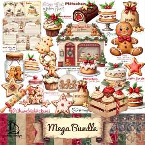 Weihnachtsbäckerei Digiset DigiStamps + Digipapier Weihnachten Plätzchen, Clipart PNG, Digitale Stempel * deutsche  Texte