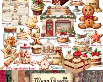 Christmas Bakery Digiset DigiStamps + Digipaper Christmas Cookies, Clipart PNG, Digital Stamps * German texts