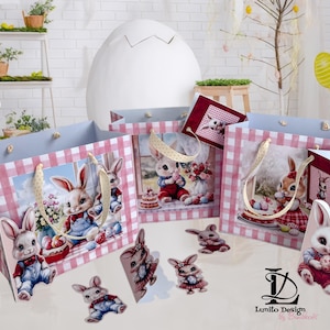 Sacs cadeaux pliables, boîte cadeau de Pâques, impression et bricolage au format DIN A4, images de lapin de Pâques pour ciseaux ou machine de découpe