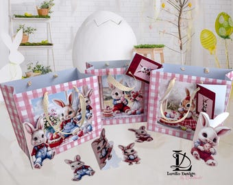 Geschenktaschen faltbar Ostern Geschenkbox drucken und basteln in DIN A4 Geschenk Osterhase Bilder für Schere oder Schneidemaschine