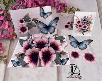Pop-up card flowers print and craft in DIN A4 gift Mother&#39;s Day for scissors or cutting machine
