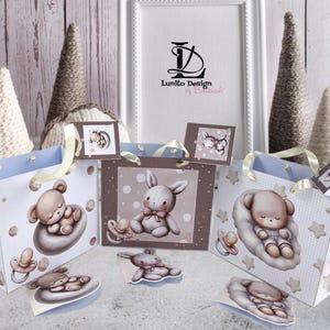 Sacs cadeaux naissance bébé boîte cadeau pliable imprimer et bricoler au format DIN A4 images cadeaux pour ciseaux ou machine de découpe