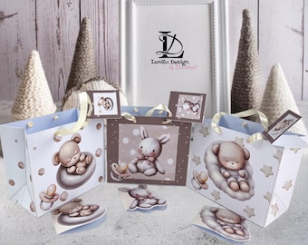 Gift bags baby birth foldable gift box print and craft in DIN A4 gift pictures for scissors or cutting machine