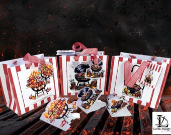 Gift bags BBQ Grilling Barbecue party foldable Gift box print and craft in DIN A4 Gift pictures for scissors or cutting machine
