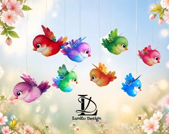 DIY Vogel - Set in 8 Farben zum Ausdrucken | Bunte Papier Vögel zum Ausschneiden | Plotter und Schere | Bastelvorlage