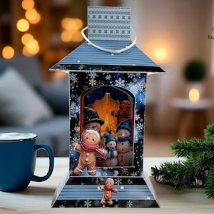 Lantern illuminated snowmen Christmas print and craft in DIN A4, tunnel card Christmas lantern
