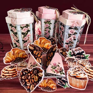 Coffret cadeau pour tasse à café à imprimer et à bricoler au format DIN A4, images cadeaux pour ciseaux ou machine à découper