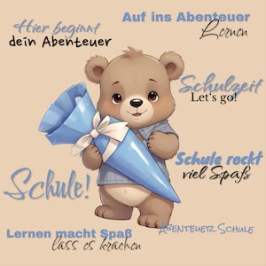 DigiStamp School Enrollment Bear Motif Set Boy, Clipart PNG/ JPG, incluido papel de diseño