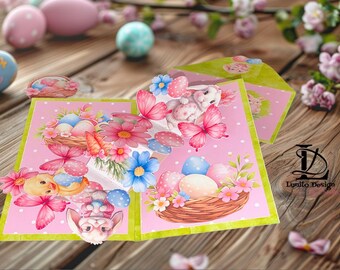 Pop-Up-Osterkarte mit Umschlag Ostern Osterhasen drucken und basteln in DIN A4 für Schere oder Schneidemaschine