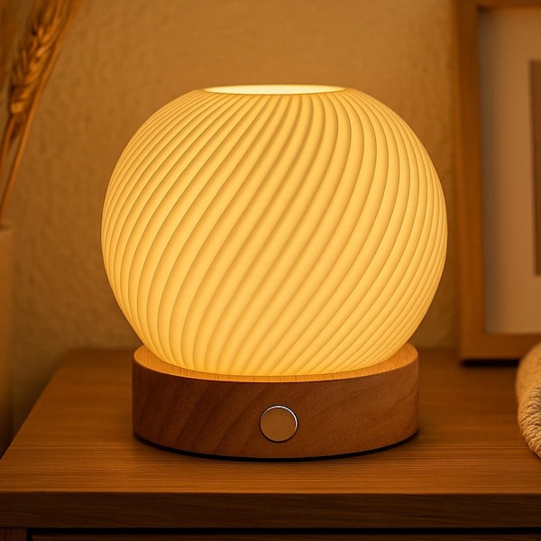 Cordless Dimmable Touch Lamp – Mini Spiral Bedside Lamp, Rechargeable Ambient Light