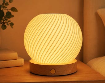 Cordless Spiral Bedside Lamp – Cozy Rechargeable Dimmable Touch Light