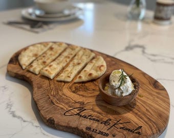 Engraved Olive Wood Serving Board | Personalised Cheese Platter Gift