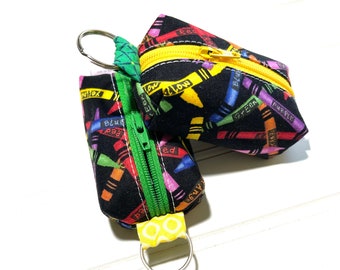 Crayon pouch, key chain pouch, crayons, Ear bud case, Chapstick holder, Key FOB, Change purse, Coin purse , Essential oil holder, dog leash