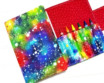 Rainbow galaxy, crayon wallet, Crayon case, crayon roll, student gift, art kit, Gifts for kids, Coloring book, Rainbow gift, galaxy gift