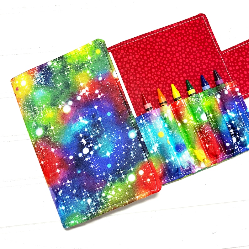 Rainbow galaxy, crayon wallet, Crayon case, crayon roll, student gift, art kit, Gifts for kids, Coloring book, Rainbow gift, galaxy gift image 1