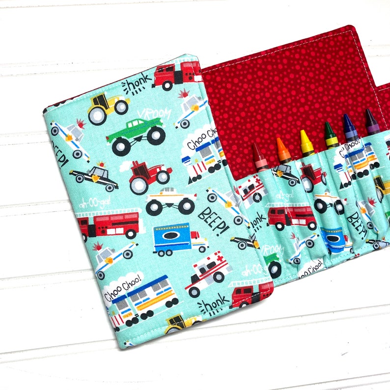 Firetruck crayon wallet, Coloring book, Washable toy, Crayon case, firetruck party favor, firetruck gift, Kids crafts, Crayon holder, wallet image 5