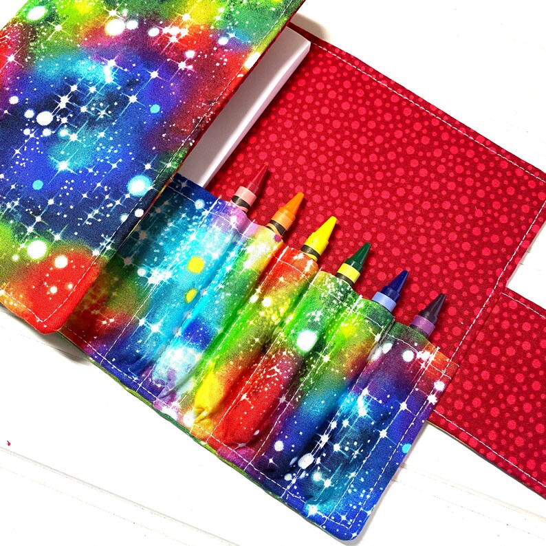 Rainbow galaxy, crayon wallet, Crayon case, crayon roll, student gift, art kit, Gifts for kids, Coloring book, Rainbow gift, galaxy gift image 5