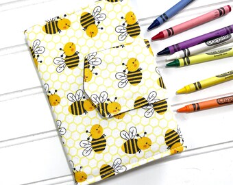 Crayon wallet, Coloring book, Washable toy, Crayon case, Crayon roll up, crayon holder, Kids crafts, Crayon holder, honey bee wallet, bees