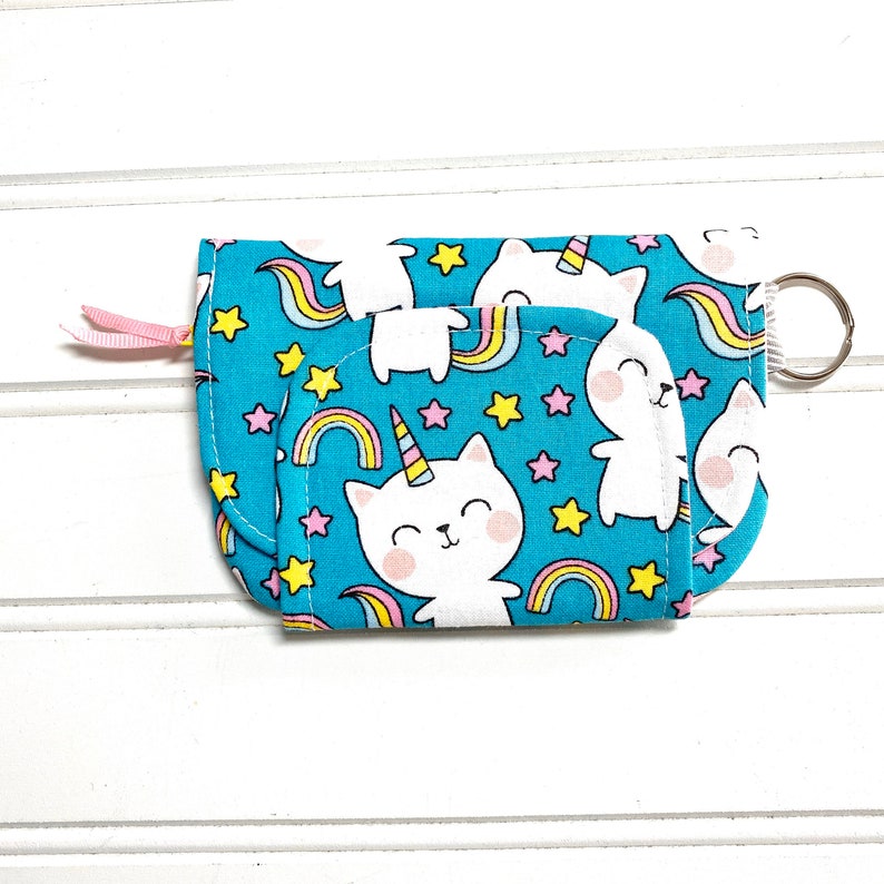 Caticorn wallet, Kids wallet, personalized gift, small wallet, wrist wallet, Lanyard wallet, Gift for kids, caticorn party favor , Caticorn image 1