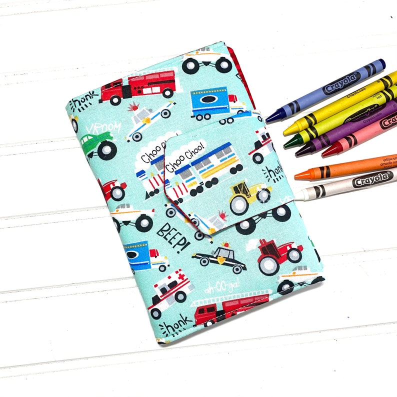 Firetruck crayon wallet, Coloring book, Washable toy, Crayon case, firetruck party favor, firetruck gift, Kids crafts, Crayon holder, wallet image 2